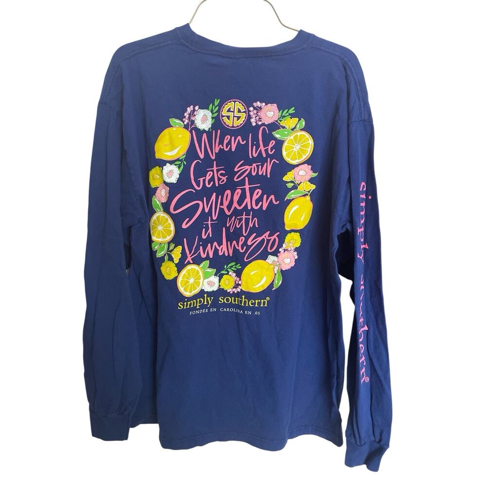 SIMPLY SOUTERN LARGE BLUE SHIRT WITH LONG SLEEVES WITH FRUIT AND SAYING ON BACK - Picture 2 of 2